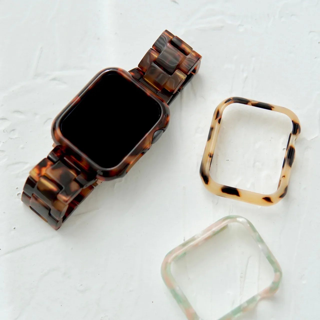 2 in 1 Hawksbill Band and Case for Apple Watch 46mm 49mm 45mm 44mm 41 Resin Strap with Resin Cover Bracelet iWatch 10 9 8 7 6 SE