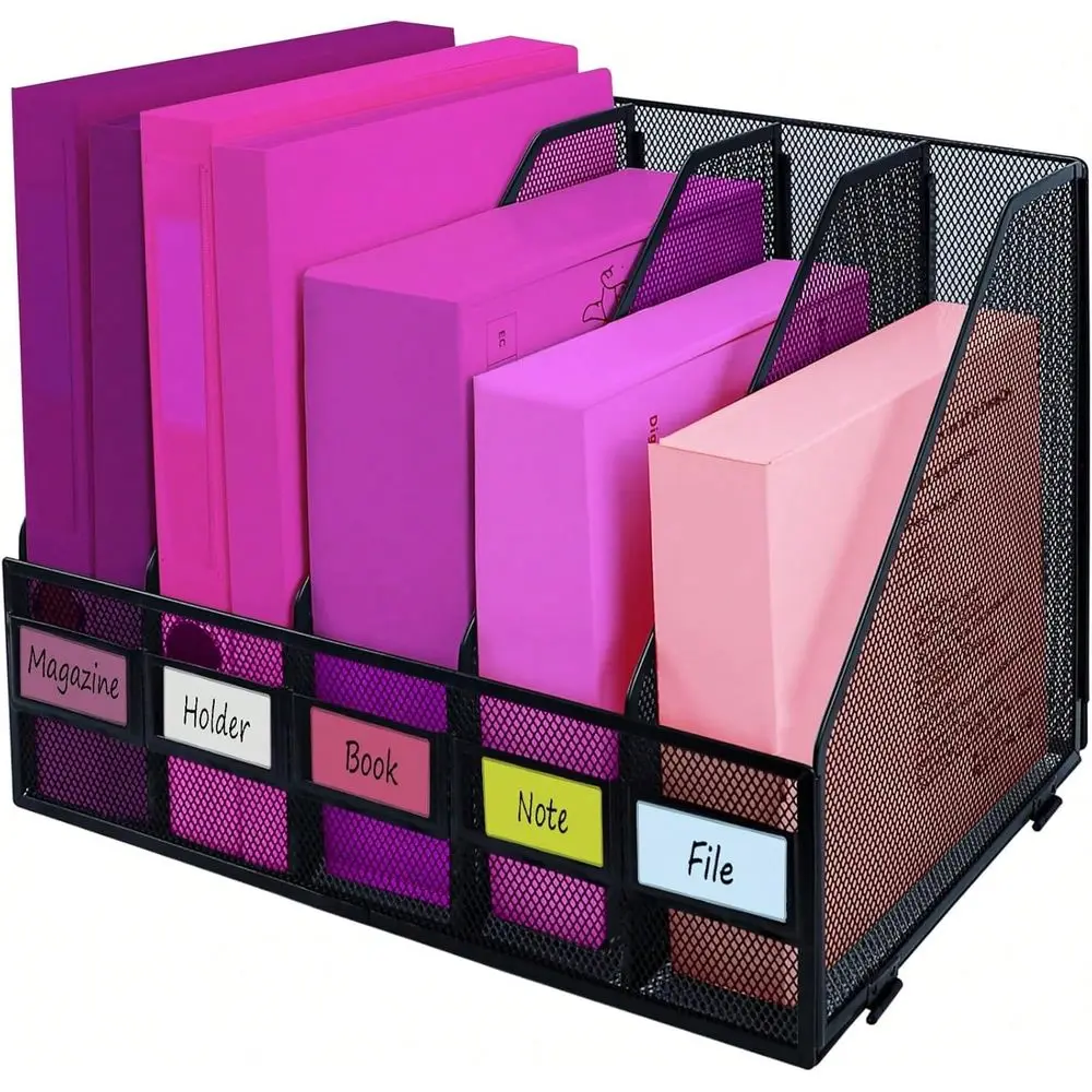 

Office StorageDesk Organizers, Metal Magazine File Holder With 5 Vertical Compartments Rack Binder File Organizer For Office Sup