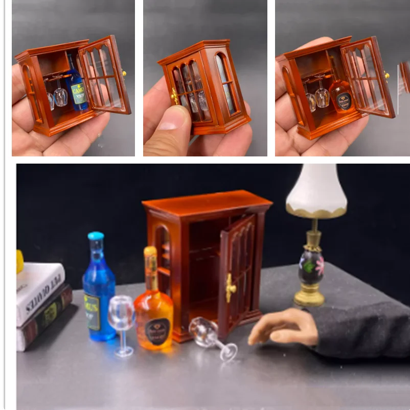 

1/6 Scale Mini Vintage Drinks Cabinet Wine Boxes with Bottle and Cups Set Model for 12''Figures DIY Scene Accessories