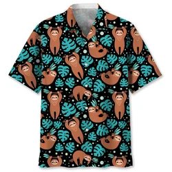 Camisa hawaiana de pereza australiana para hombre, Blusa de manga corta con solapa y botones, estampado 3d de animales, calle de verano