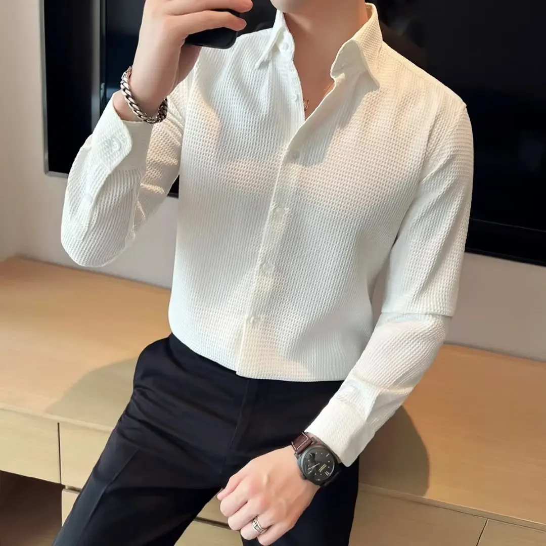 Men's Long Sleeve Shirt High-end Feel Walf Checks Spring/autumn Fashionable French Business Style Men's Wear