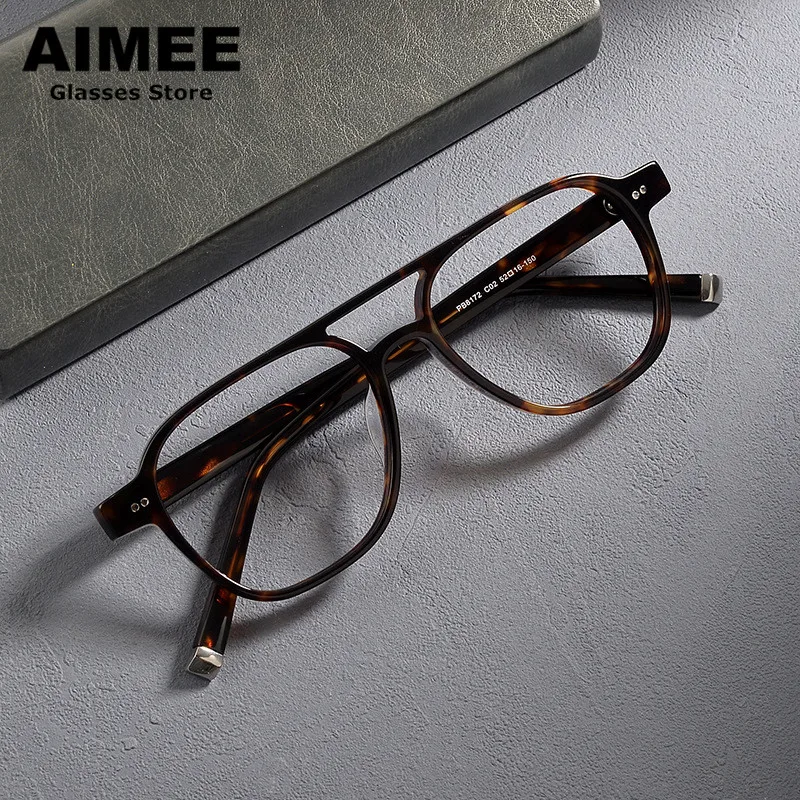 Japanese Brand Acetate Glasses Frame Men Fashion Square Single-Beam Optical Eyeglasses Women Myopia Eyewear Blue Light Spectacle