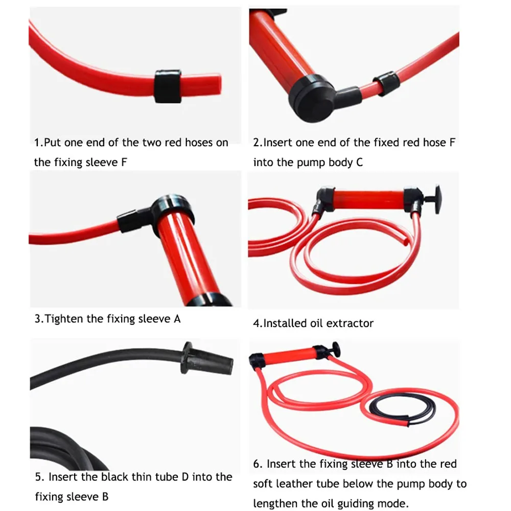 Red Plastic Durable Lightweight Auto Car Multi Use Water Oil Fuel Pump Transfer Liquid Pipe Siphon Tool Pump Kit