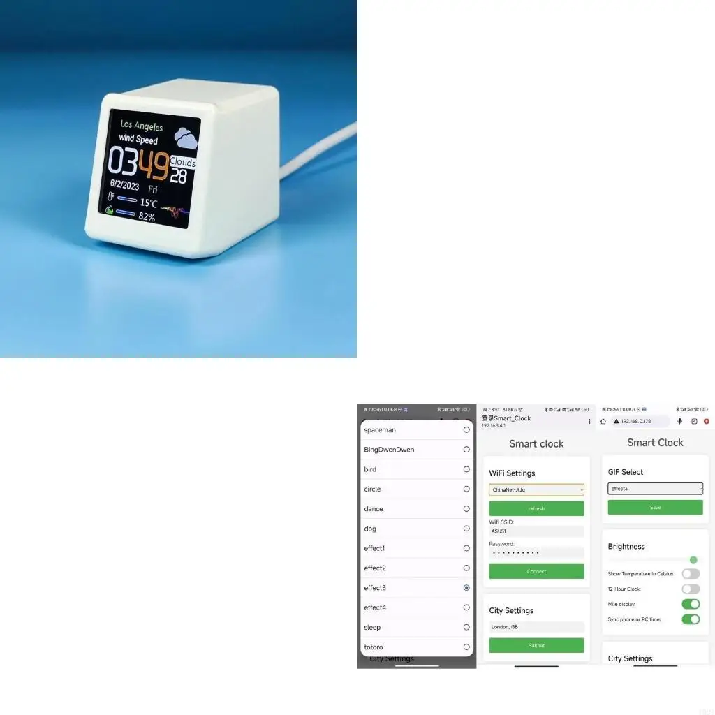 

Mini Portable Meteorological Station WIFI Intelligent Desktop Clock 1.54" Screen 193A