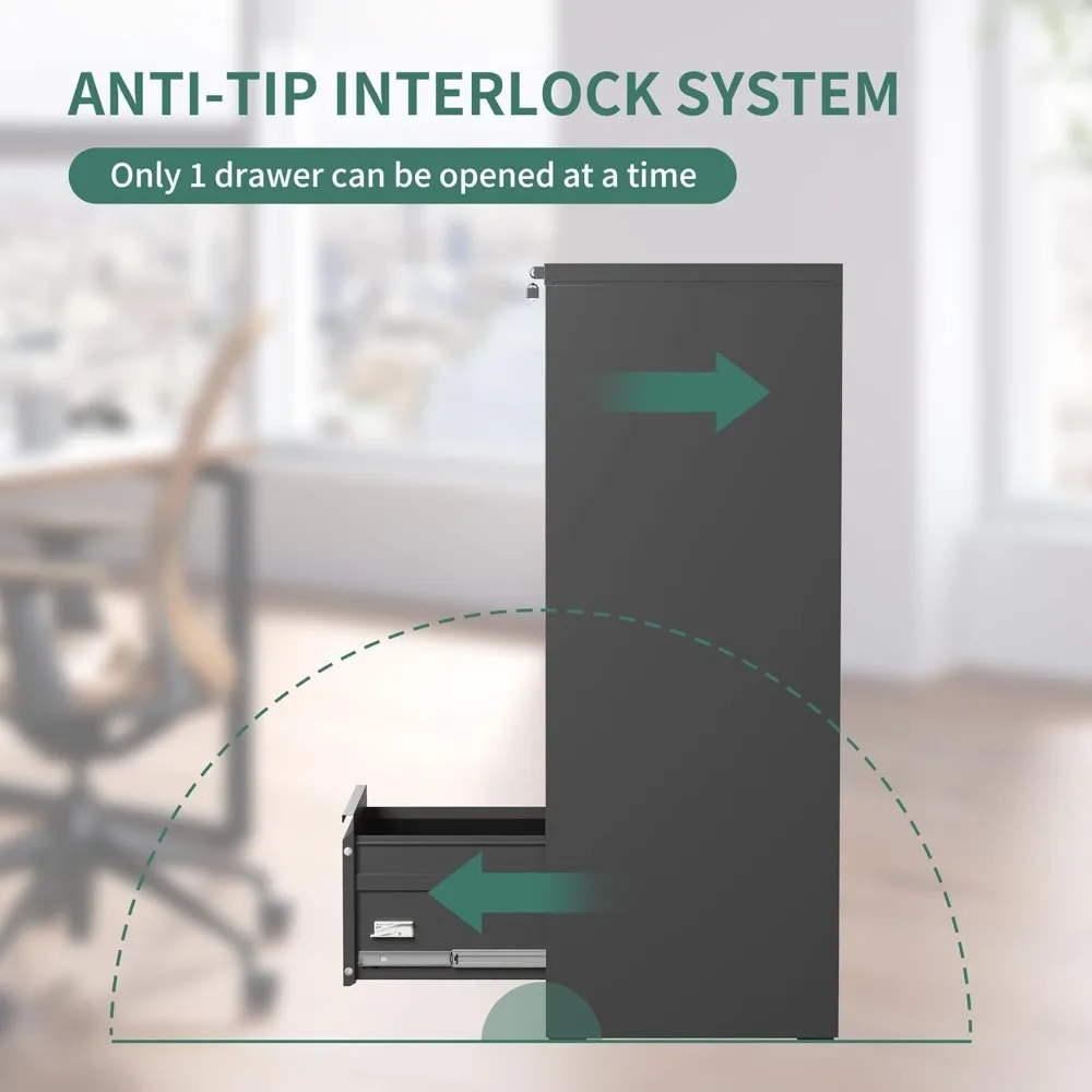 4 Drawer File Cabinet with Lock,Metal Vertical Filing Cabinets for Home Office,Heavy Duty Document Storage w/Universal File Size