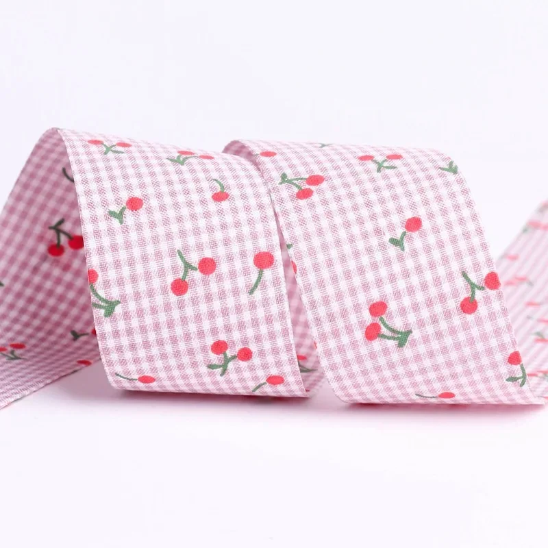 Kewgarden 25mm 38mm Plaid Cherry Ribbon DIY Children\'s Bows Hair Accessories Gift Flower Hat Decoration Handmade Tape 10 Yards