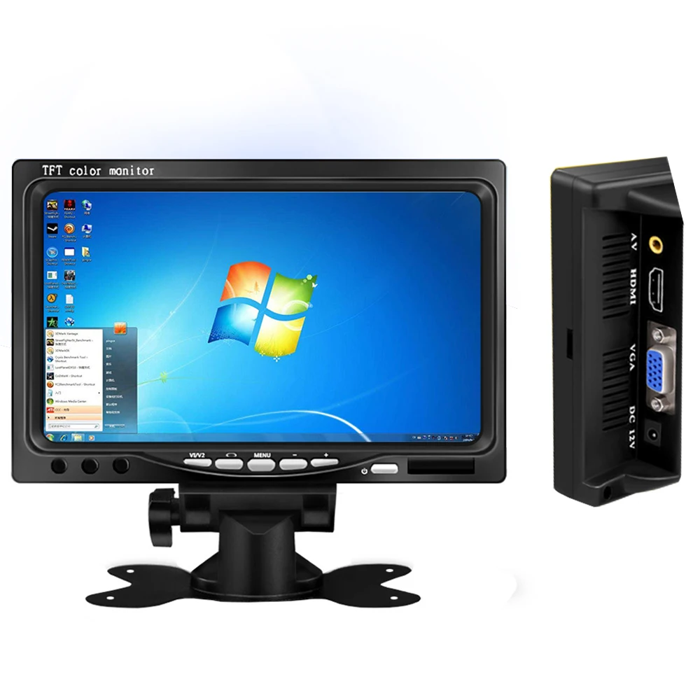 1024 X 600 Resolution 7 Inch Small LCD Car Monitor With AV / VGA / HDMI Input for Raspberry Pi / CCTV / PC