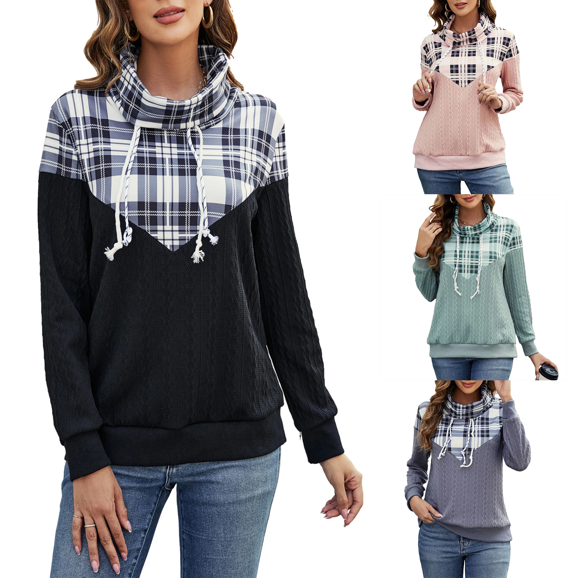 

2024 Europe and the United States foreign trade women's autumn and winter cross-border sweater knitted pullover drawstring hoodi