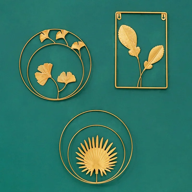 Wall Hanging Decoration Art Ornament Nordic Light Luxury Wrought Iron Ginkgo Leaf Crafts Pendant Living Room Hotel Shop Decor