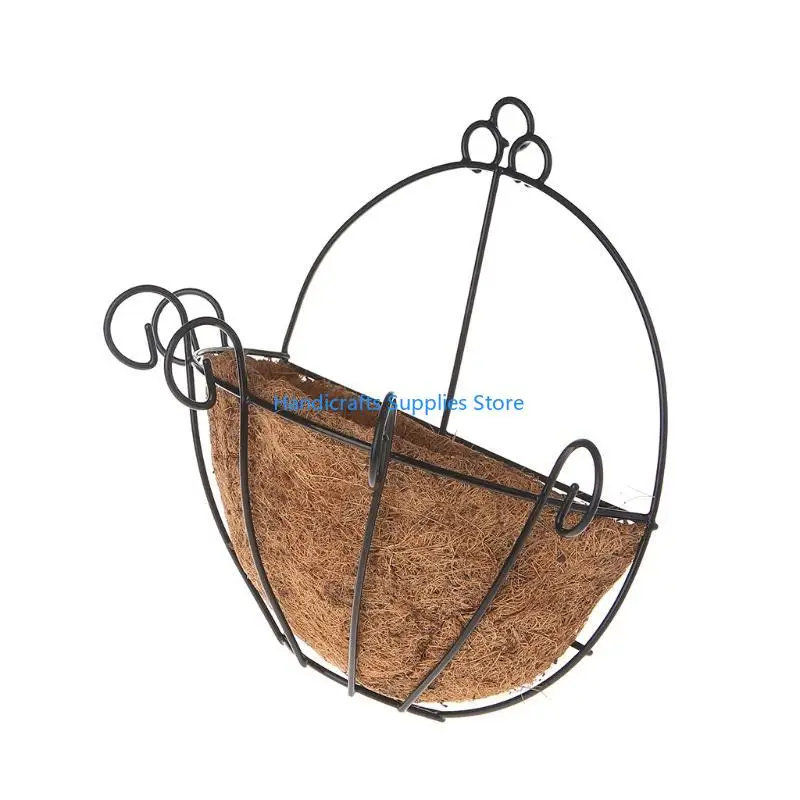 R1WA Flowerpot Iron Coconut DIY Garden Hanging Planters Wall Baskets Pot Half Round