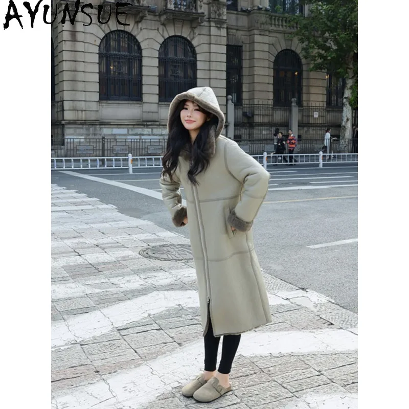 Ayunsue jaqueta de couro real mulher roupas de inverno mulher 2025 casaco de pele de cordeiro de comprimento médio roupas femininas jaquetas Куртка Ж misce