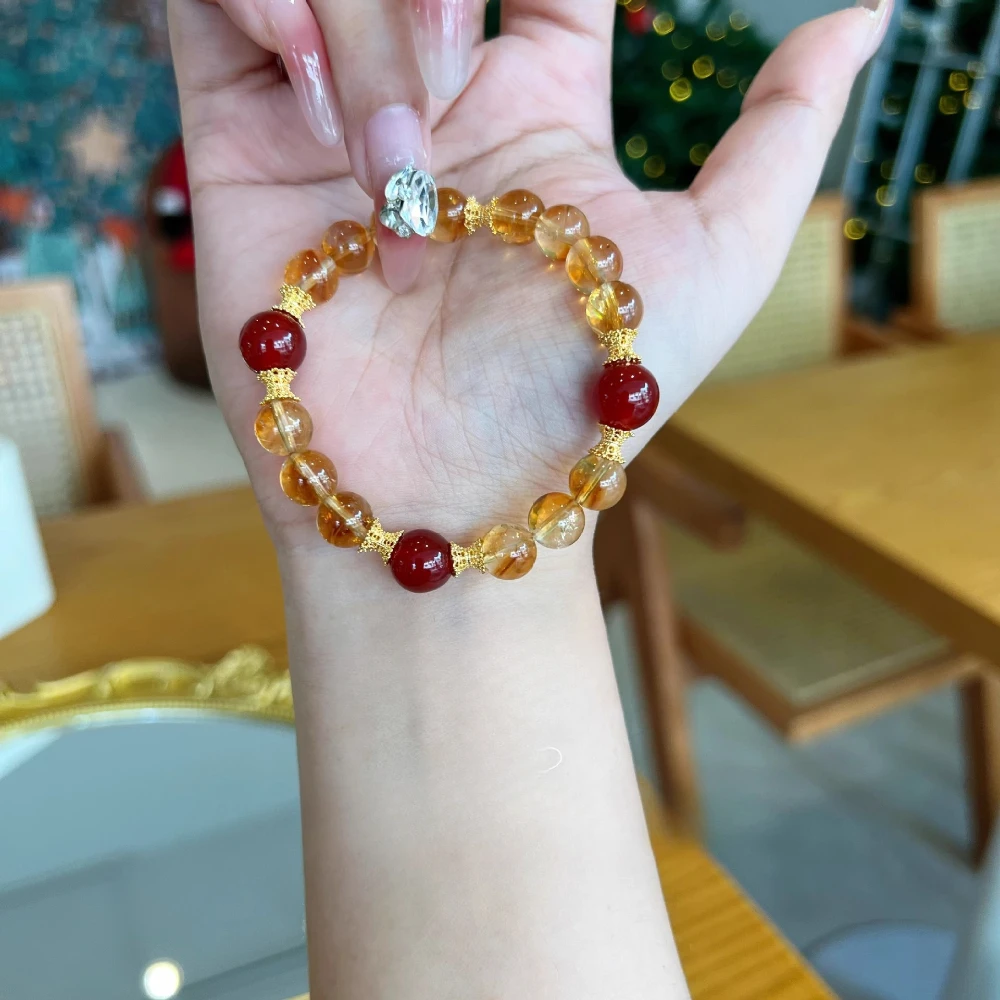 

Natural Citrine Yellow Tower Crystal Bracelet Women's Agate Lucky Bracelet, Original Design, Gift