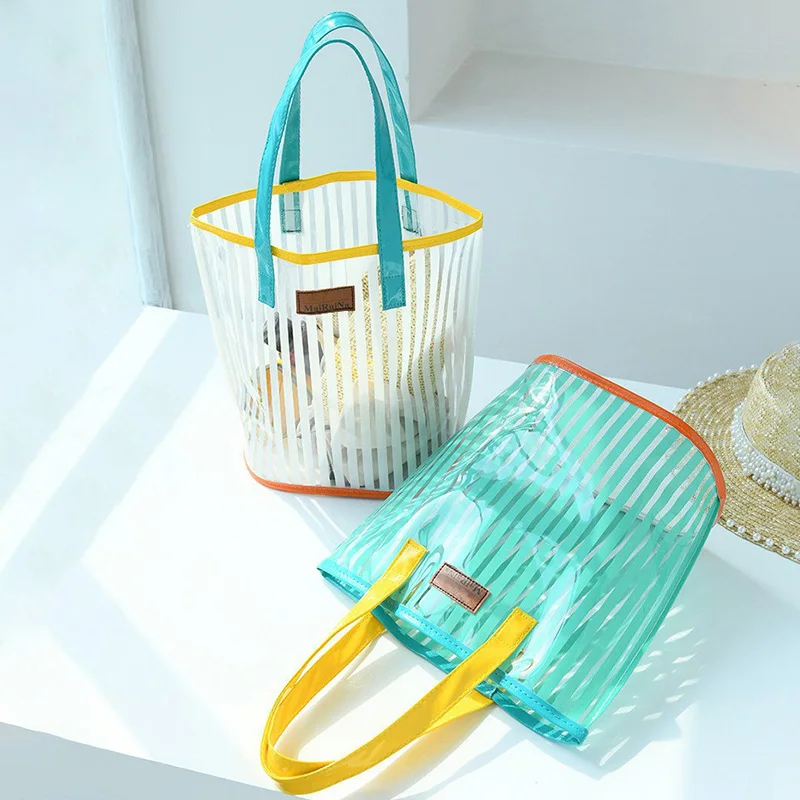 Large Capacity Shoulder Handbag Transparent PVC Shopping Bag for Shopping Bags Beach Travel Storage Bag Waterproof Beach Bag 