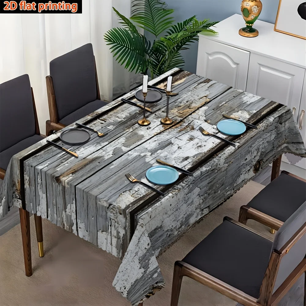 Beautiful and simple bark wood grain printed decorative rectangular table with polyester fabric surface