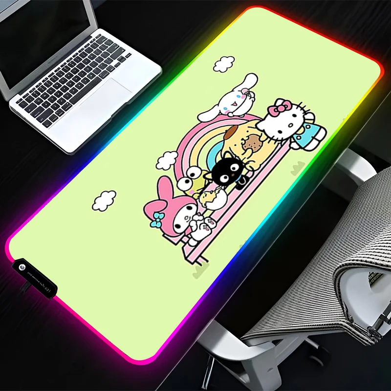 

RGB светодиодный коврик для мыши, аксессуары для компьютерного стола, коврик для мыши, HD резиновый коврик для клавиатуры, нескользящий K-kero K-kero K-keroppi, коврик для мыши, настольный коврик