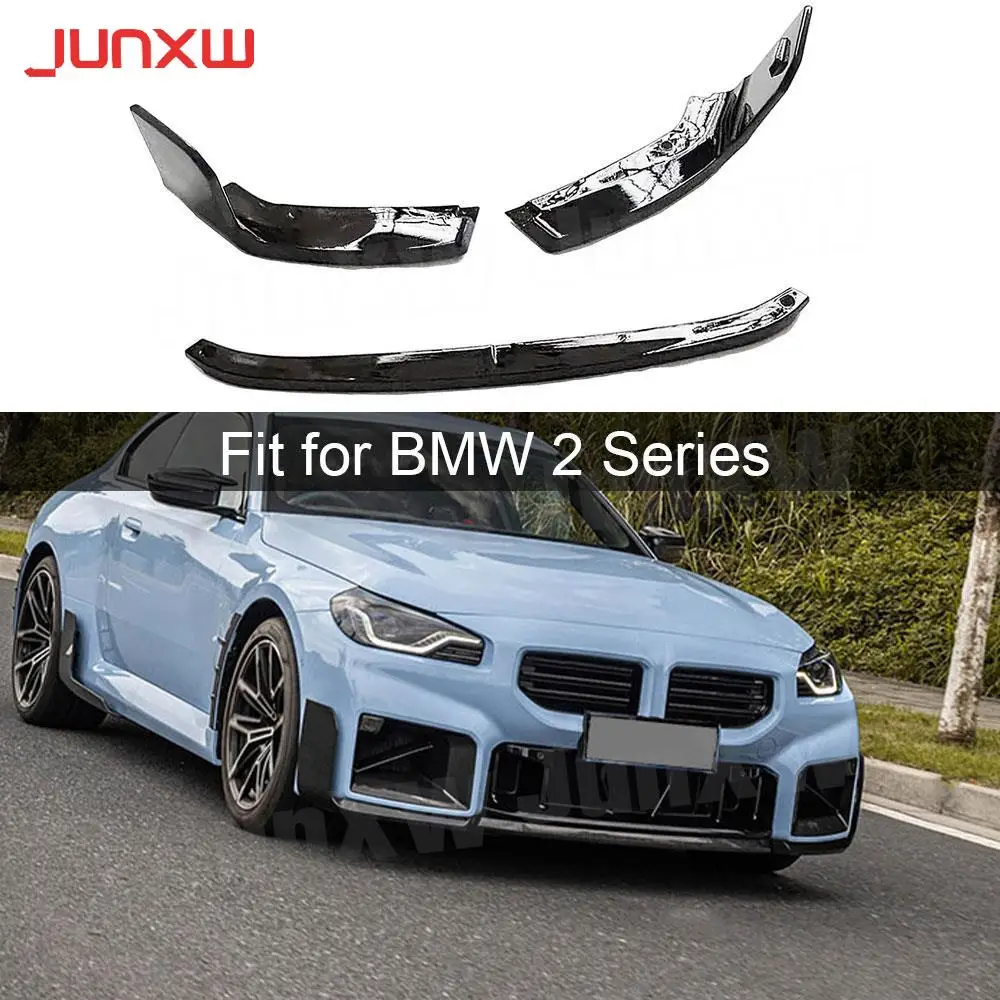 3PCS ABS Glossy Balck Front Bumper Lip Splitter Spoiler Side Lower Splitters Car Body Kit For BMW M2 G87 Coupe 2023+ Auto Parts