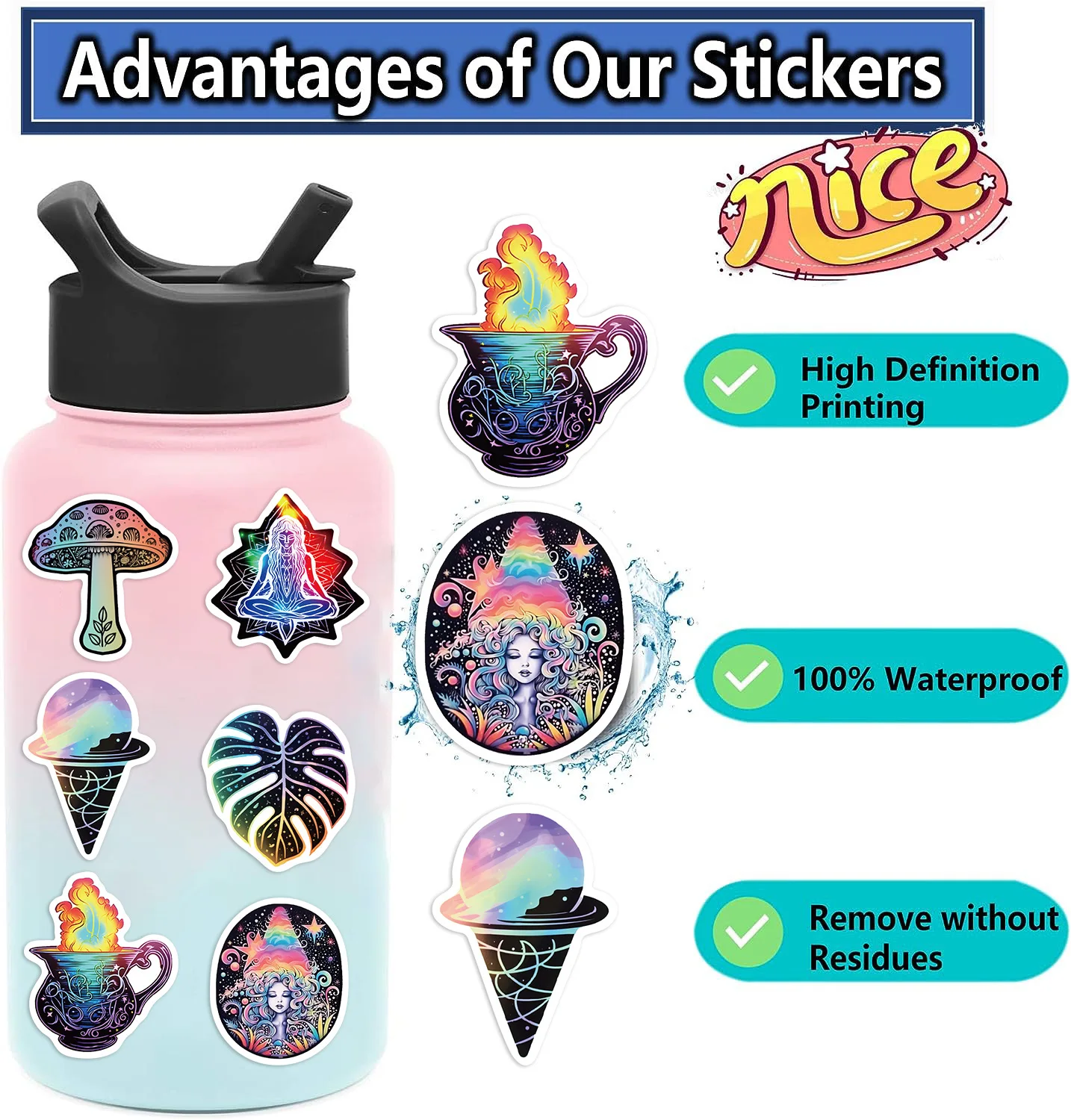 10/50pcs Cool Cartoon Laser Holographic Trippy Skull Stickers For Laptop Phone Guitar Luggage Diary Waterproof Graffiti Decals