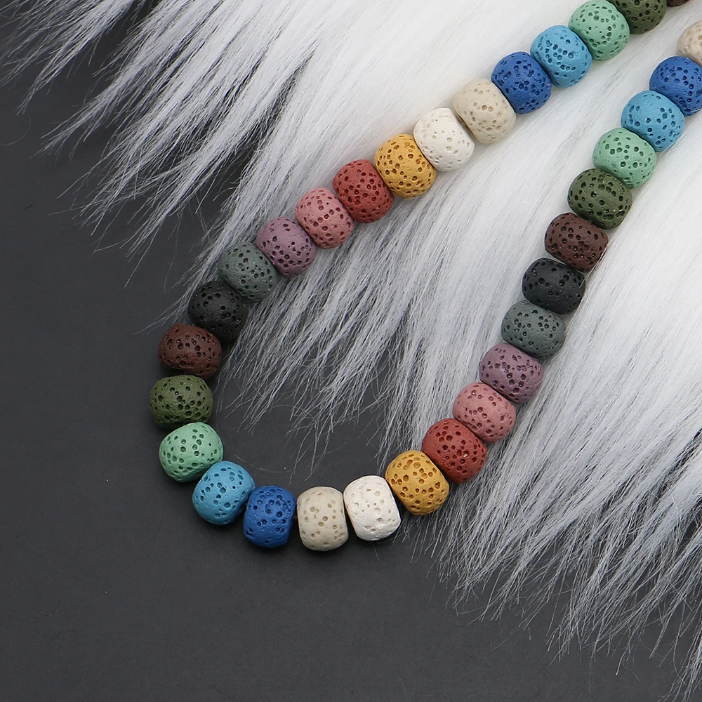 

Classic Volcanic Rock Colored Flat Round Loose Bead Polished Dyed Semi-Precious Stone Straight-Hole Handmade Components 1 Strand