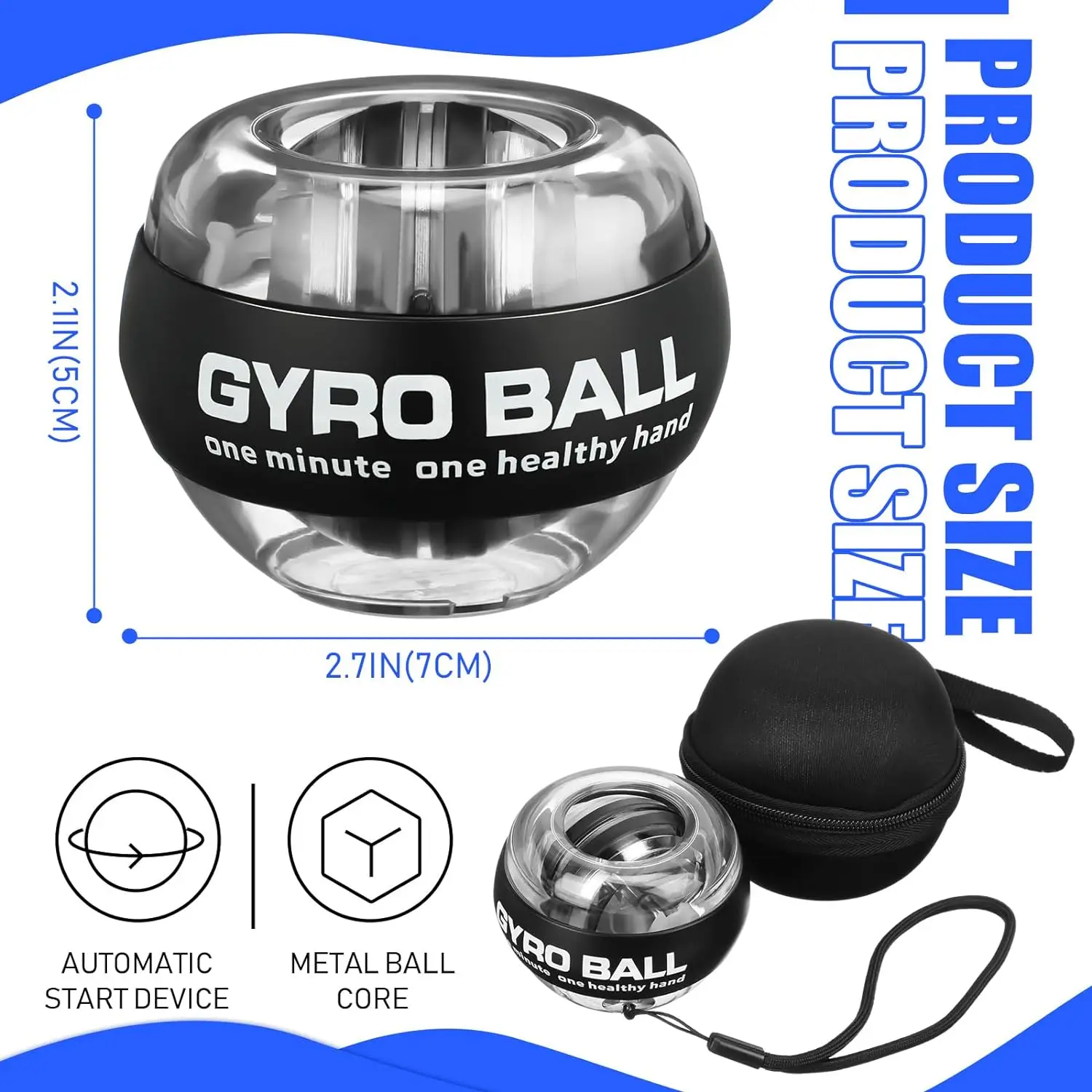 Wrist Trainer Ball Auto Start Hand Gyro Ball Wrist Strengthener Self Starting Exerciser with Bag and Strap for Strengthe