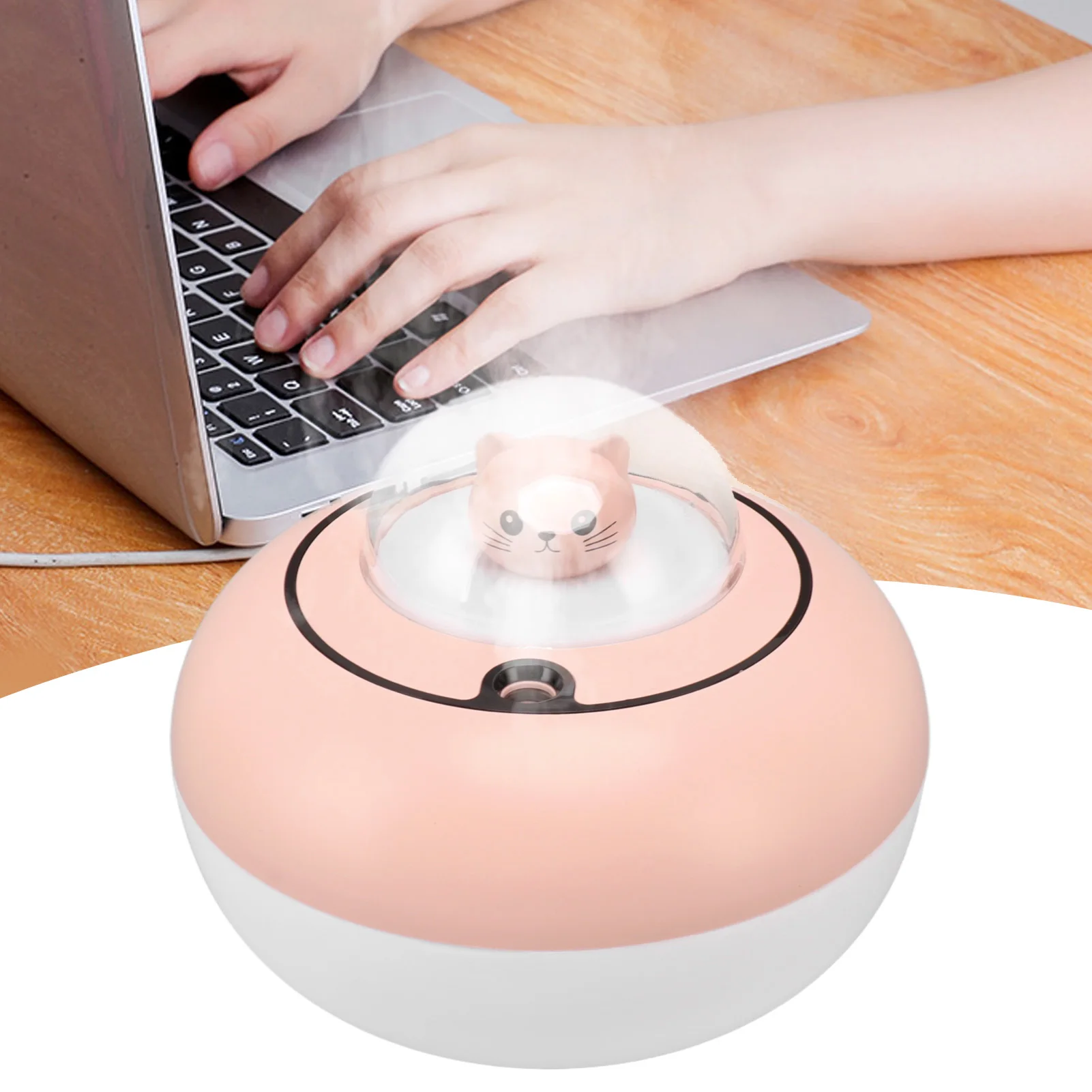 Mini Humidifier Cute Cat Sculpture Portable Quiet Desktop Air Humidifier for Home Office USB Plug in