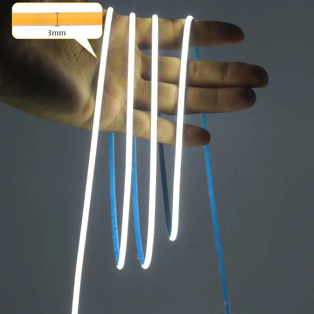 

3mm Ultra Thin COB LED Strip Light 12V 24V 5m 384LEDs/m High Density Flex COB Linear Light Bar 3000K 4000K 6000K for Room Decor