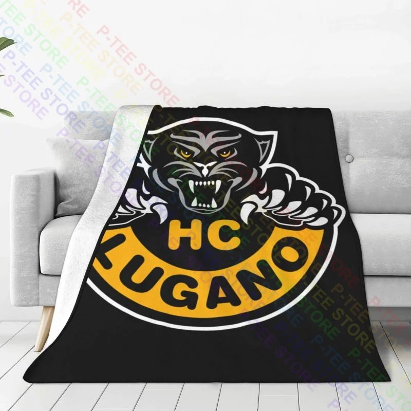 Hc Lugano Switzerland Hockey Blanket Home On Couch Dust Cover Skin Friendly For Sofa Bedroom