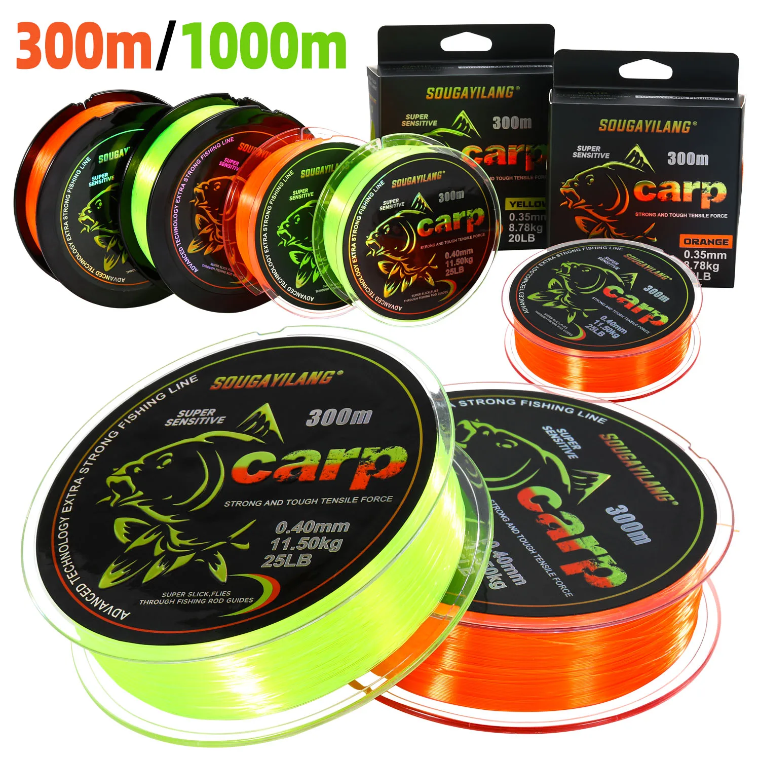 Sougayilang 300m 1000m Karpfen-Angelschnur Nylon-Angelschnur Max. Zugkraft 13-25LB Superstark Monofilament Süßwasser-Schnur Pesca