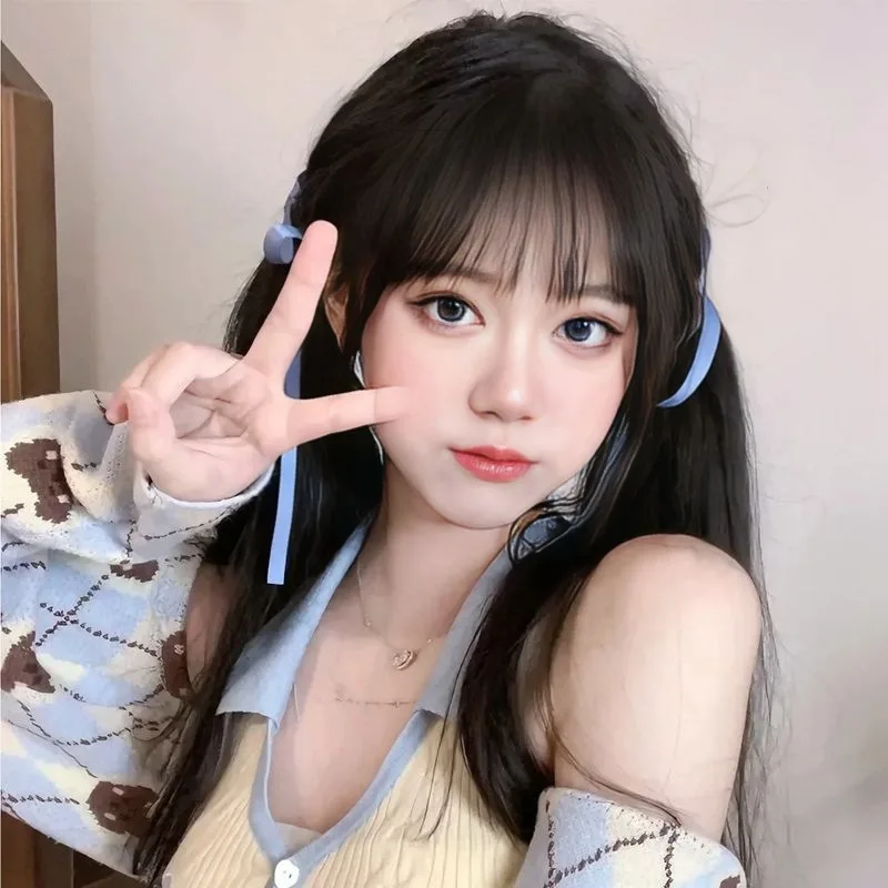 

Fashion synthetic wig women long straight hair air bangs high temperature silk chemical fiber mechanism full head cover