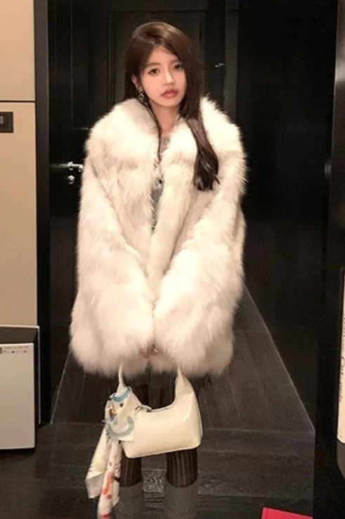 معطف فرو صناعي للنساء للخريف والشتاء، معطف فرو كارديجان فضفاض للتنقل #2