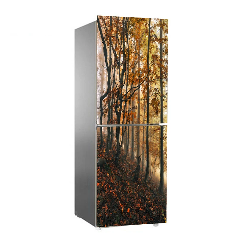 Customizable Size Refrigerator Forest Sticker Poster Sticker 3D Mural PVC Waterproof Kitchen Refrigerator Full Cover Sticker