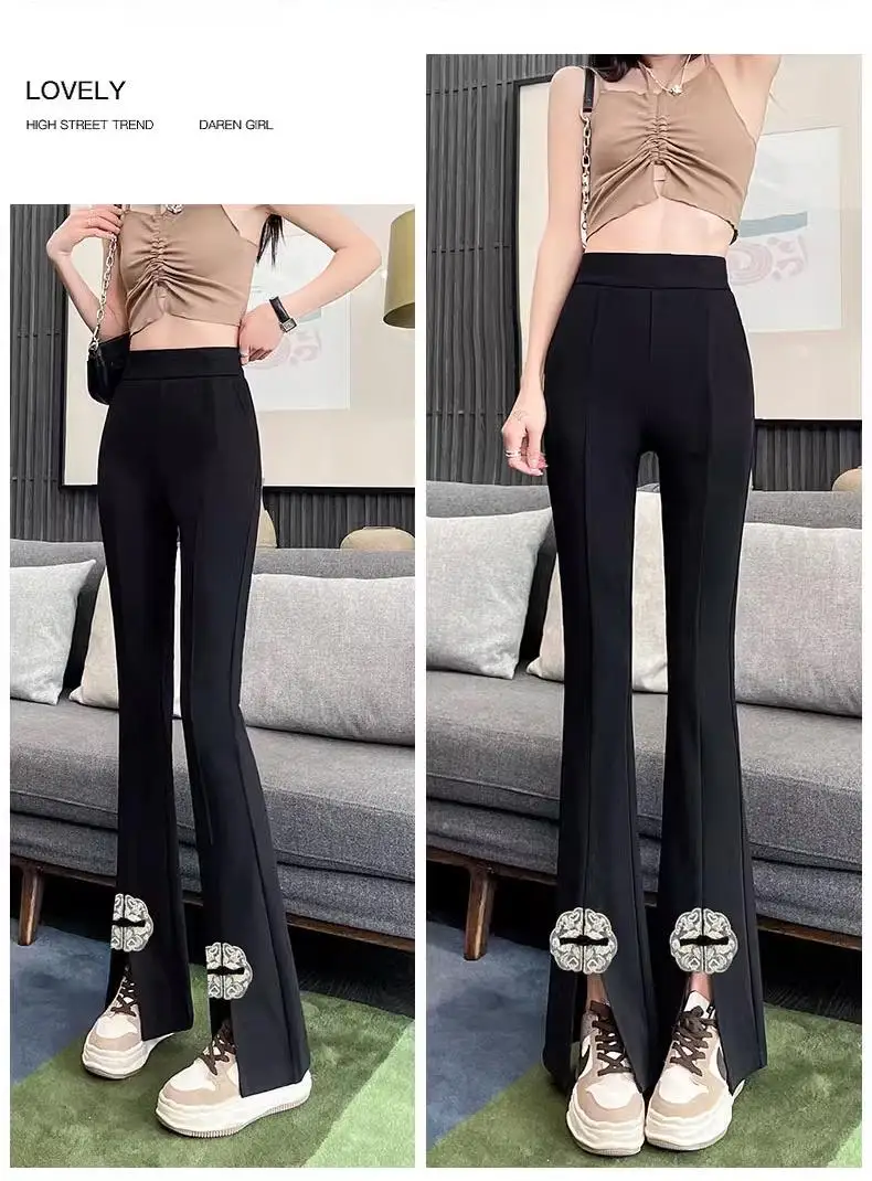 

2024Summer oversized versatile thin pants that look slimmer, fashionable straight leg casual Chinese style micro flared pants