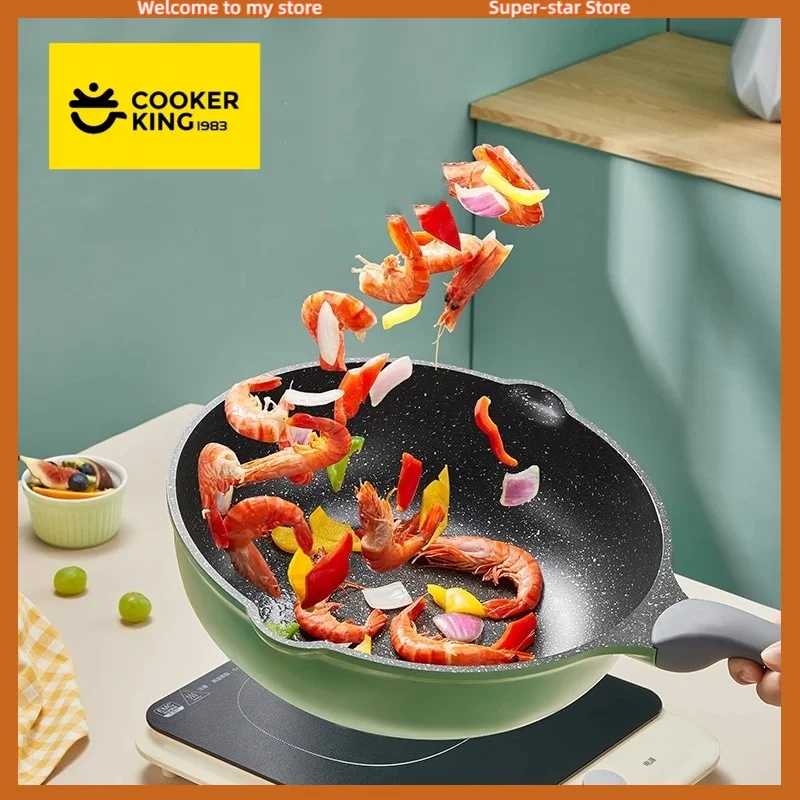 

COOKER KING 30/32 см сковорода с антипригарным покрытием вок кастрюля с низким дымом медицинская кастрюля с каменным покрытием со стеклянной крышкой универсальная для плит