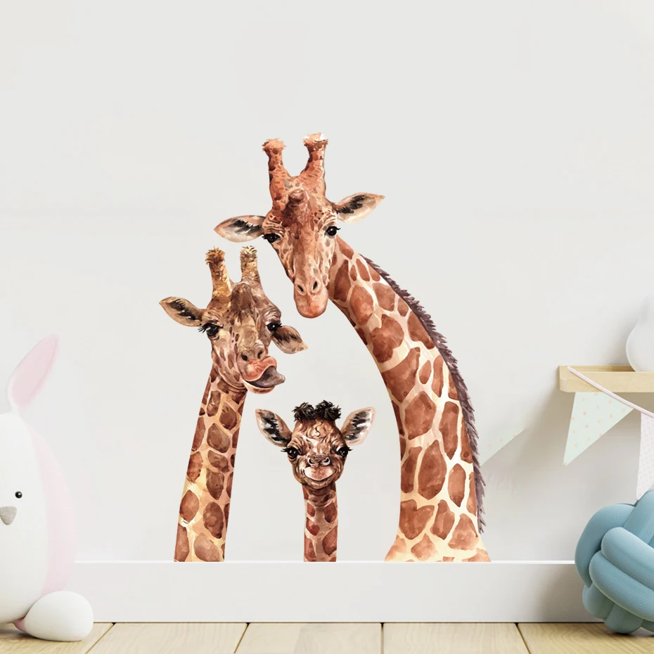 Cartoon Cute Giraffe South Animal Watercolor Wall Sticker Nursery Wall Decals Wallpaper Kids Room Girls Boys Room Home Decor