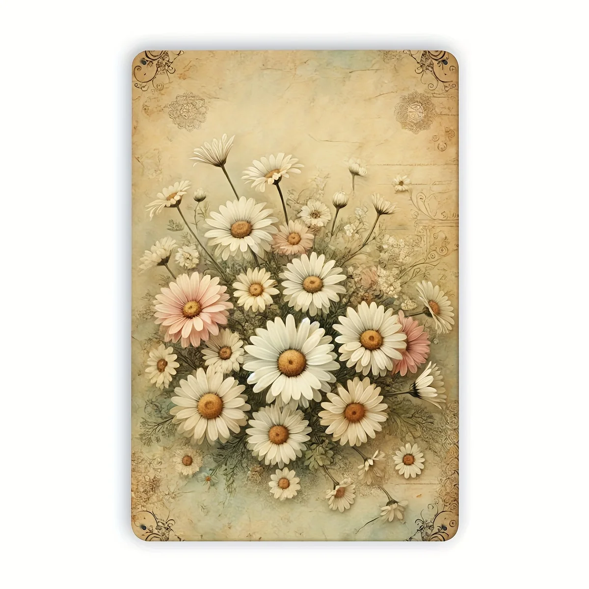 （2D Tin painting）1 pieza de cartel metálico vintage con diseño de ramo de margaritas, arte floral decorativo para pared, idea