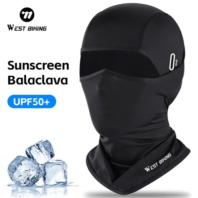 Black UPF50+ balaclava with breathable face covering for sun protection, cycling and outdoor sports