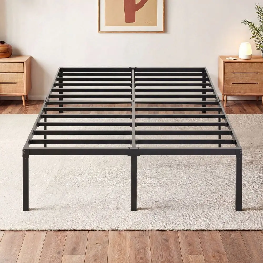 

Twin Full Queen King Size Bed Frame, Black, 18 In Metal Platform Bed With Heavy Duty Steel Slat Support, UnderBed Storage Space