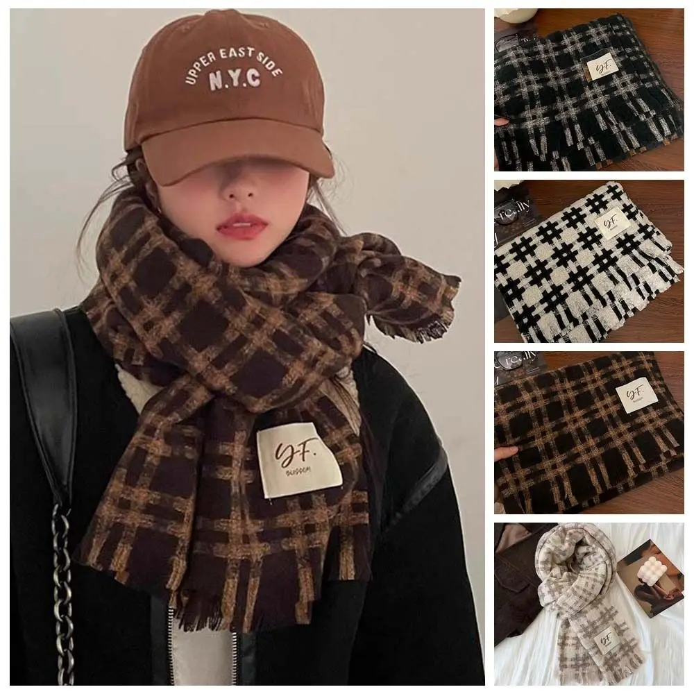 

Plush Plaid Wool Scarf Cashmere Shawl Solid Color Winter Cashmere Scarves Wool Scarves Korean Style Scarves Cape Wraps Student