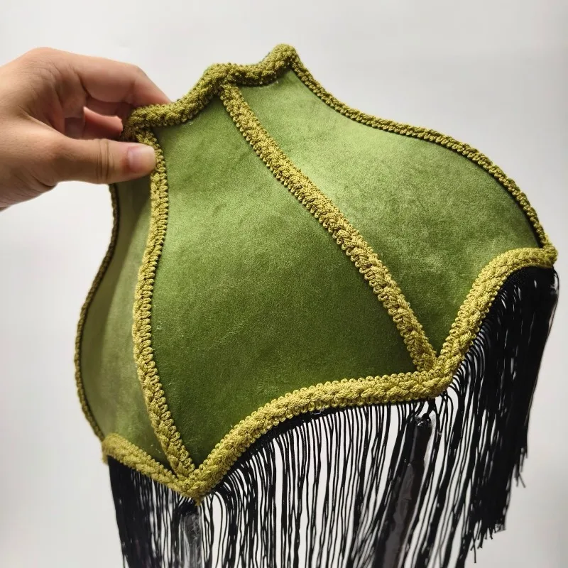 

1 шт. Классический викторианский бархатный абажур в форме колокола с бахромой и кисточками, ширина 11,8 дюйма, абажур-колокол с бахромой