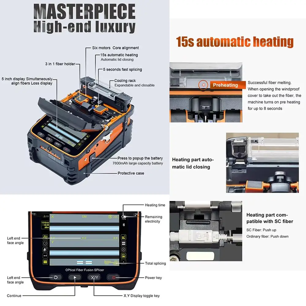 Sm & Mm Automatische Vezel Optische Fusie Lasmachine Zes Motor Kern Uitlijning Splicing 5S Verwarming 15S Integreren Visuele Fout Locator