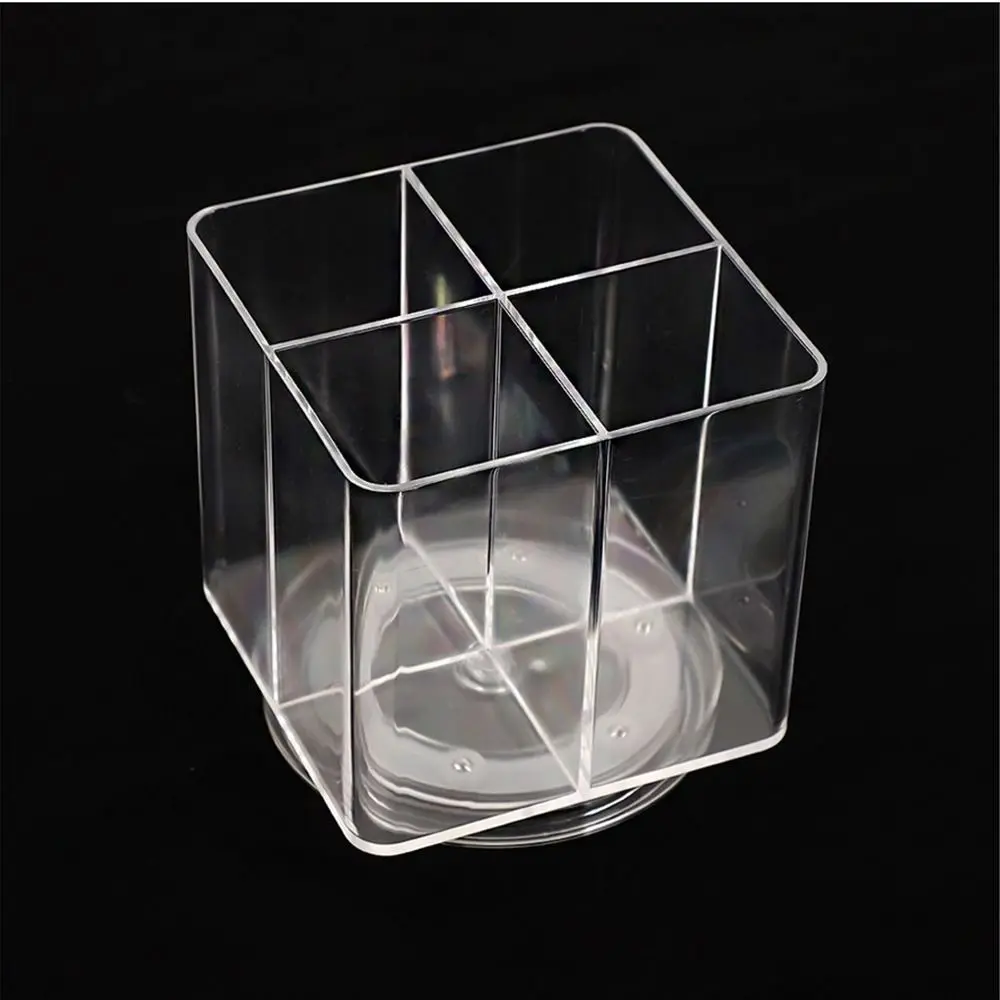 

360° Rotating Makeup Brush Holder Clear Large Opening 4 Slots Makeup Organizers Space Saving 4 Grids Desk Pencil Storage Cup