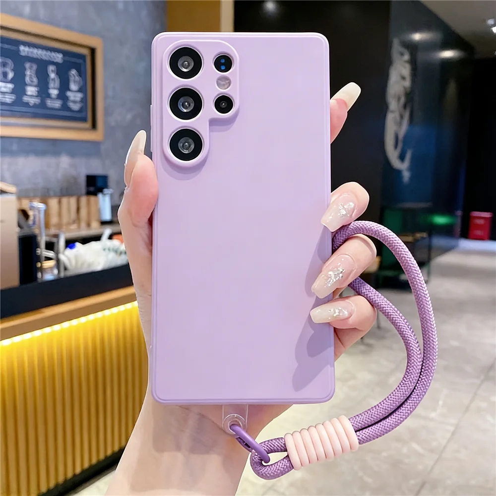 Rope Lanyard Strap Phone Case For Samsung A17 A16 A36 A56 A15 A25 A35 A55 A37 A57 A14 A24 A34 A54 Solid Color Matte Soft Cover