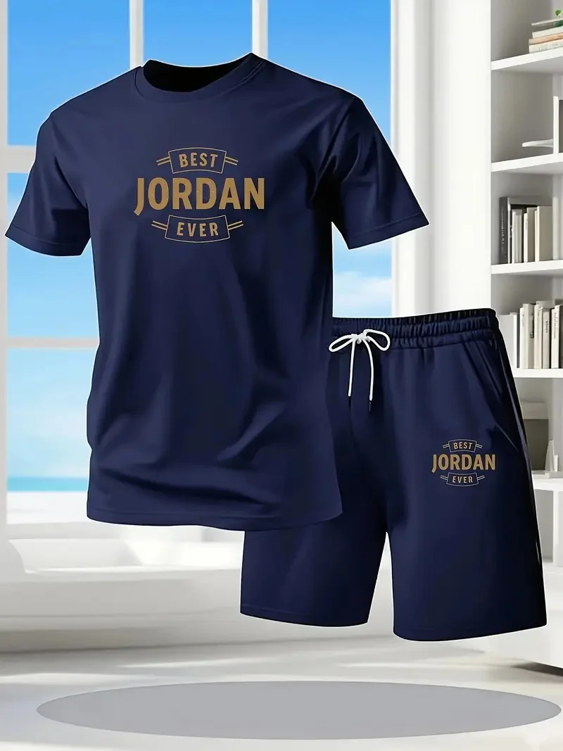 

Men's Breathable Short Sleeved T-shirt Shorts Two-piece Summer Fashionable Quick Drying Lightweight Casual Sports Set