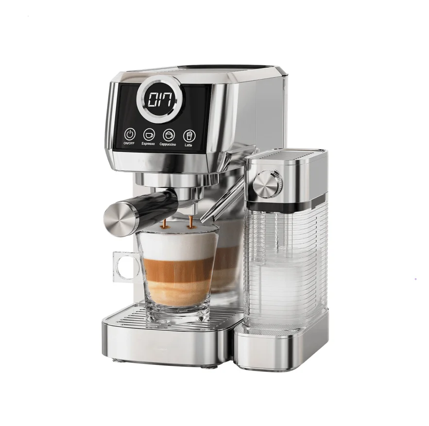 1350W Semi-Automatic Coffee Maker with 20Bar ULKA High-Pressure Pump, 1.8L Water Tank, 51mm Ground Coffee Mill, Extracts 1/2 Cup