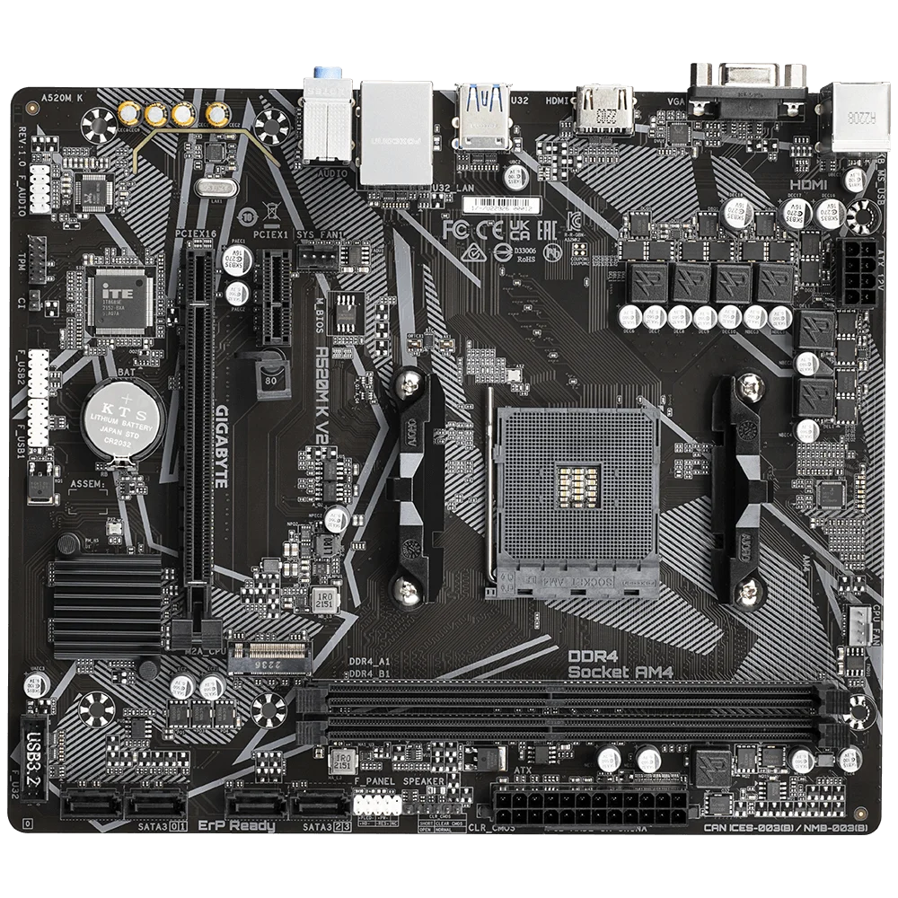 Tarjeta Madre GIGABYTE A520M, A520M K V2, AM4, DDR4, Micro-ATX, Compatible con M.2 NVMe, Ryzen 5 5600G, Ryzen 5 5700G, CPU 3800, Nueva