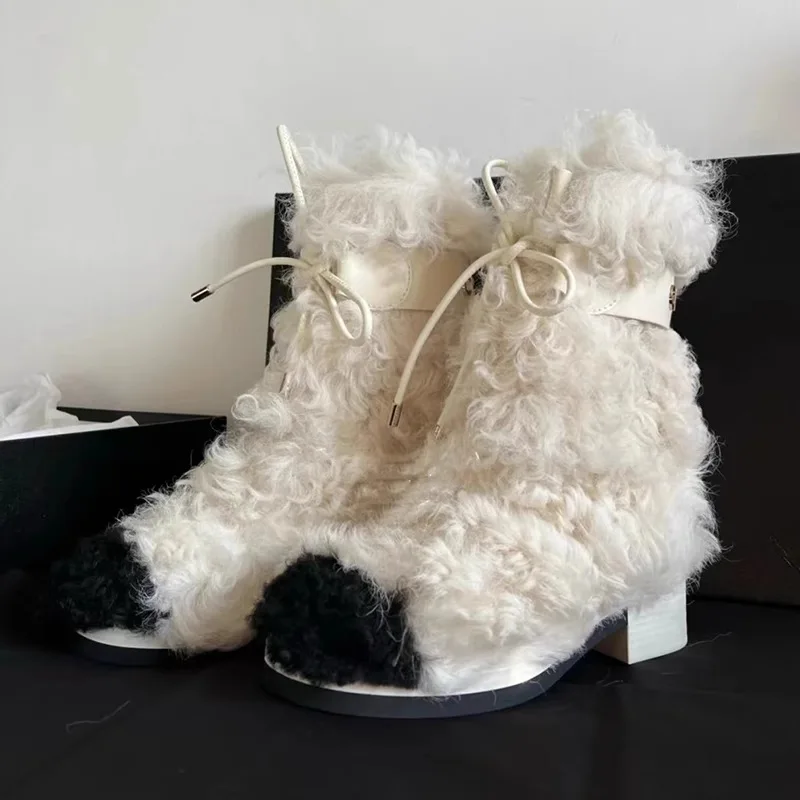 

2024 Autumn and Winter New Outer Wear Fluffy Medium Women's Warm Thick Heel Short Snow Boots