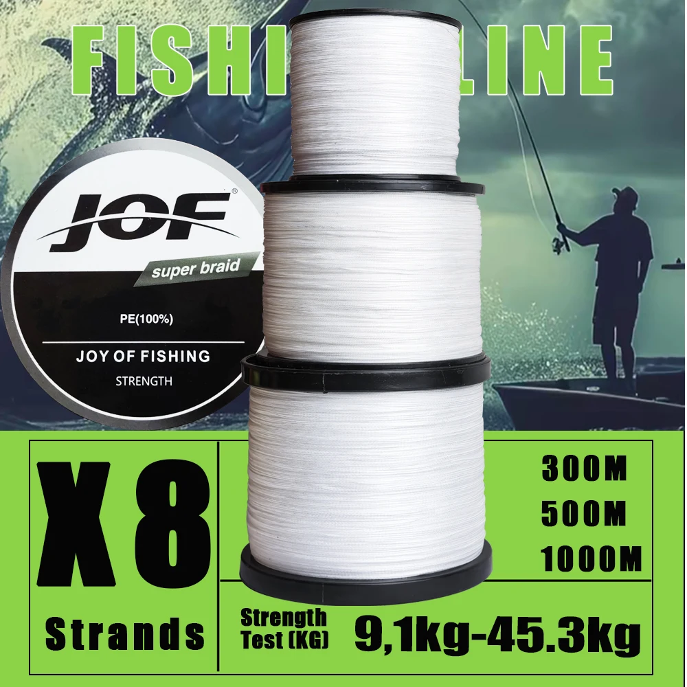 JOF PE Angelschnur 300M 500M 1000M 8 Stränge Verschleißfeste Multifilament Geflochtene Angelschnur 20LB-100LB