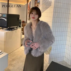 2023 Autumn Fashion Faux Fox Fur Coat Women Korea Fashion Warm Feather Coats Loose Short Outercoat Lady Party Elegant Outfits