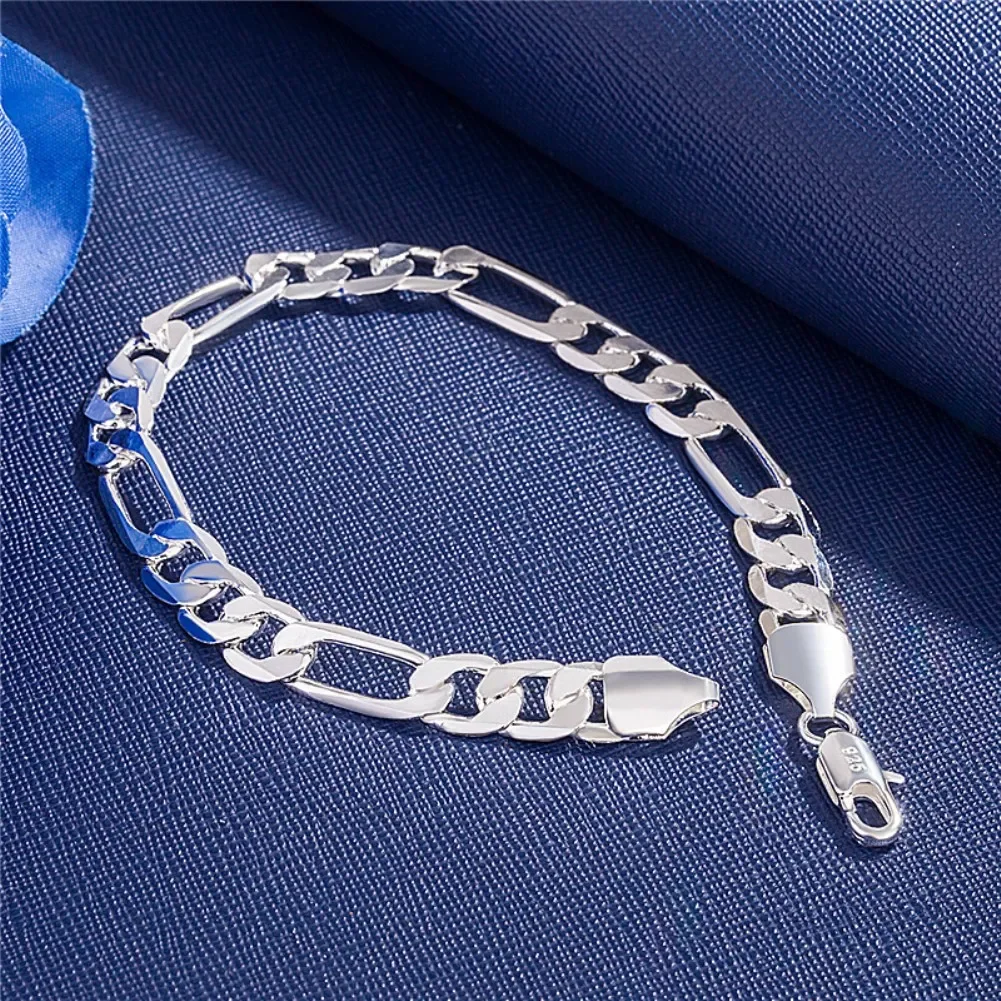 Hot Fashion charm 8MM geometry chain 925 sterling silver Bracelet for man woman fine Luxury jewelry Wedding party Christmas gift