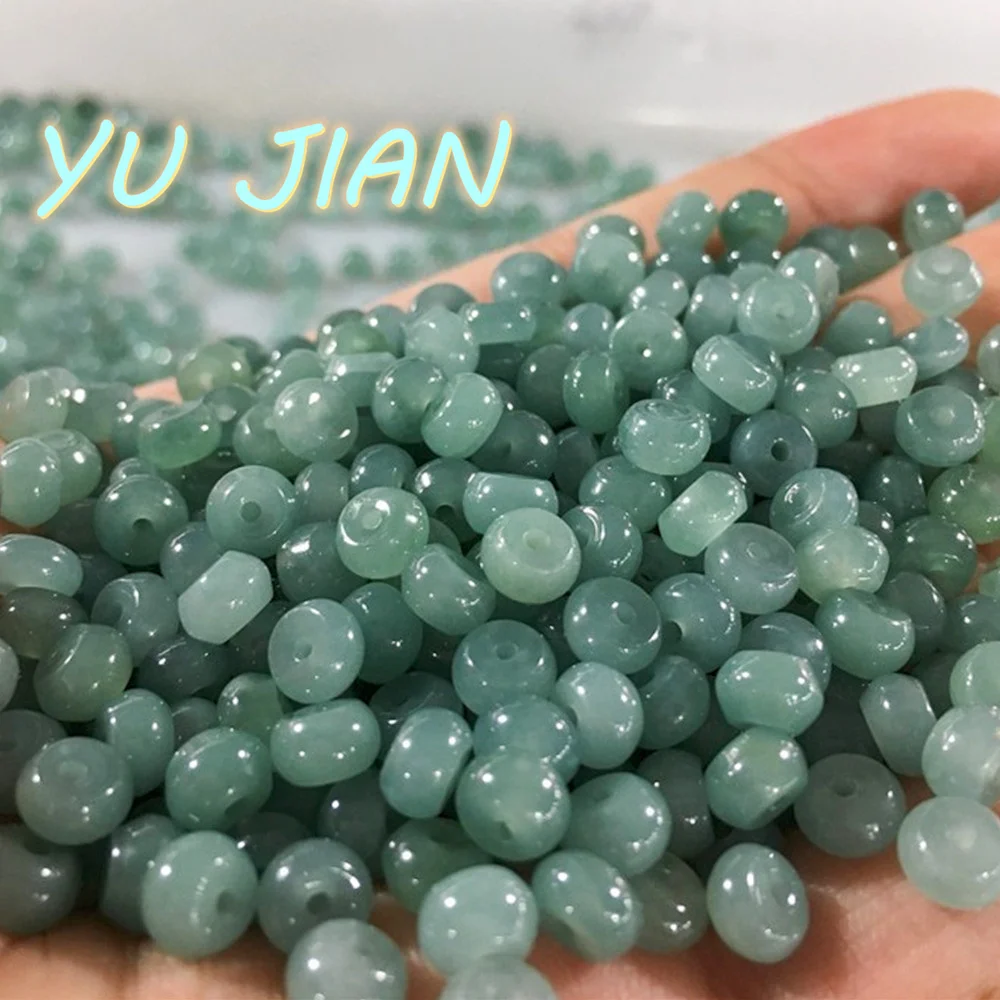 New Real Jade Natural Emerald Oily Blue Aqua Jadeite Accessories DIY Handmade Chain Hand Ring Scattered Beads Exquisite Jewelry