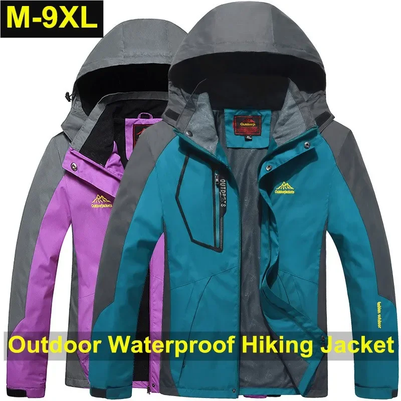

9XL Outdoor Hiking Sports Jacket Men Women Spring Autumn Thin Waterproof Jacket Mountaineering Clothes Windproof Hooded Coat